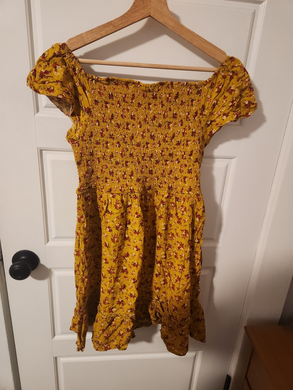 Xhilaration Yellow Floral Smocked Dress with Puff Sleeves